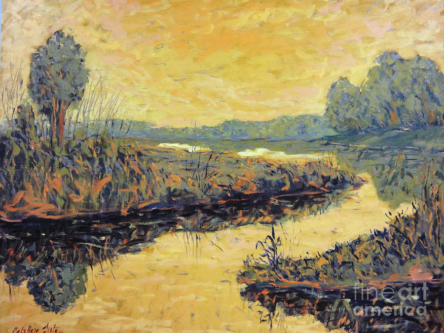 Golden lagoon Painting by Monica Elena