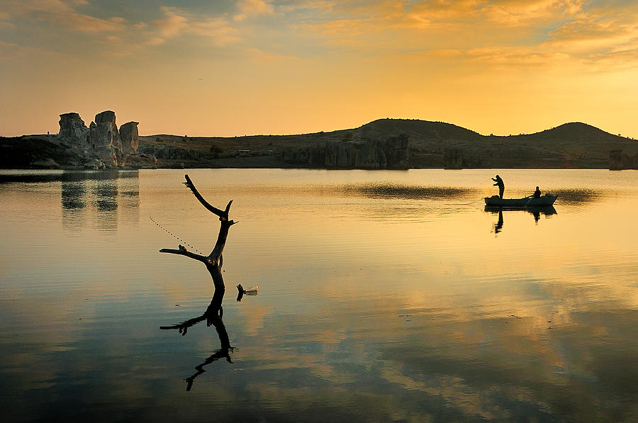 Sunset Photograph - Golden Lake - 4 by Okan YILMAZ
