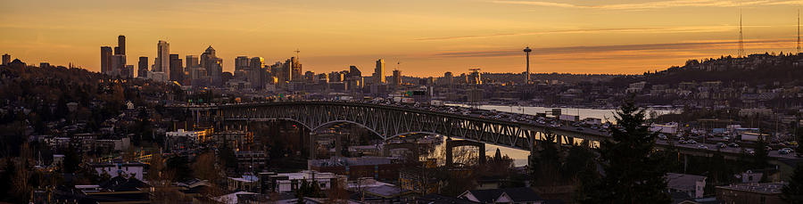 Seattle Photograph - Golden Light on the City Seattle by Mike Reid