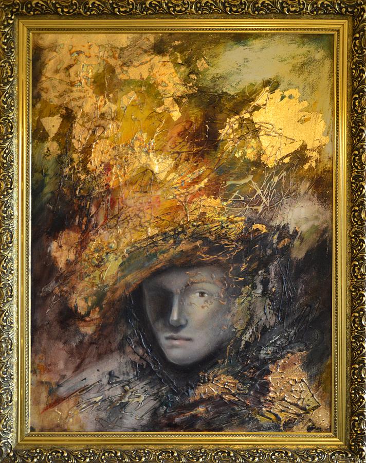 Abstract Painting - Golden Mask by Mihaela Ghit by Mihaela Ghit