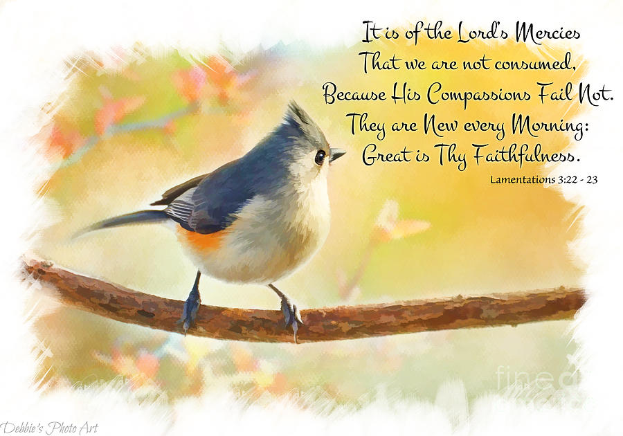 Golden Morning Titmouse - Digital Paint with Verse Photograph by Debbie Portwood