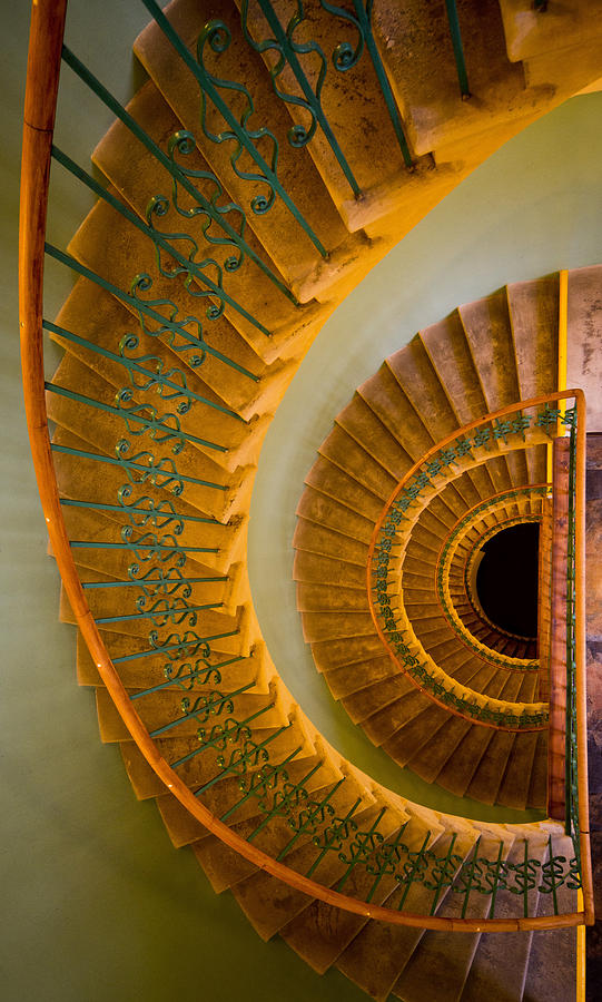 Vintage Photograph - Golden ornamented staircase by Jaroslaw Blaminsky