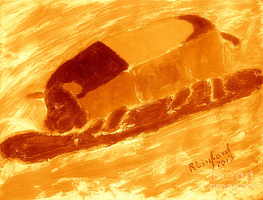 Golden Pig Surfing Lifes Great Wave 2 Painting by Richard W Linford