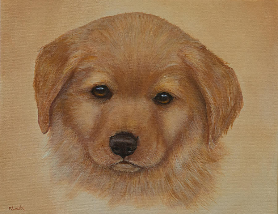 Golden Puppy Painting by Nancy Lauby