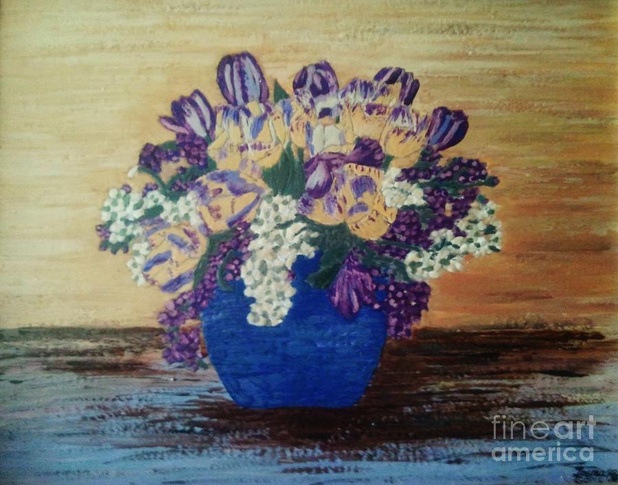 Golden purple flowers Painting by Jasna Gopic