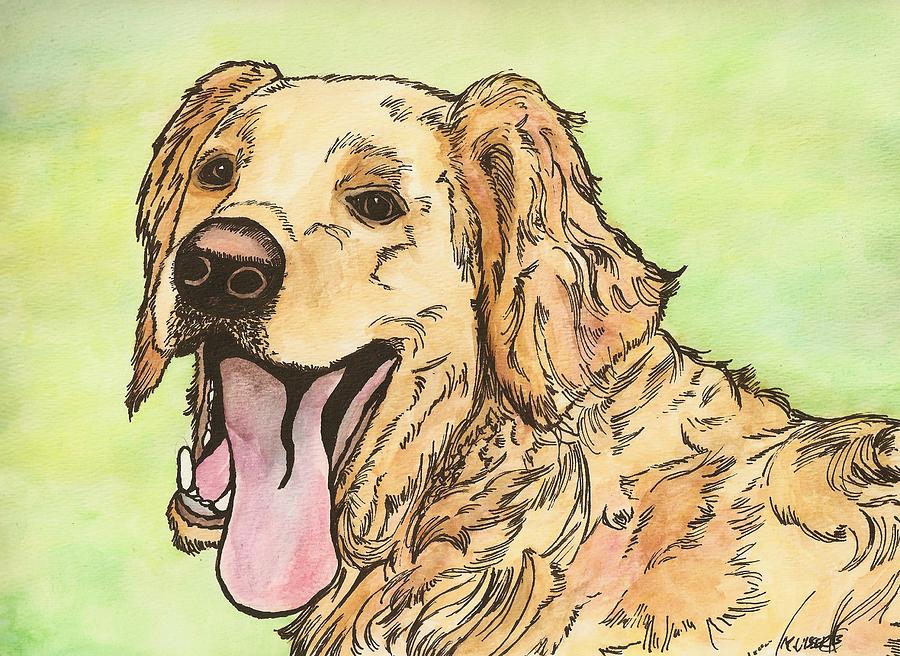 Golden retriever all out Painting by Meagan  Visser
