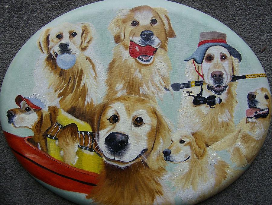 Golden Retriever Collage Painting by Debra Campbell - Fine Art America