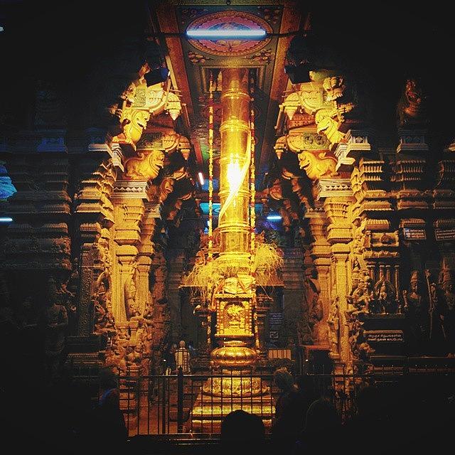 Spiritual Photograph - Golden Rod In Meenakshi Temple by Raimond Klavins