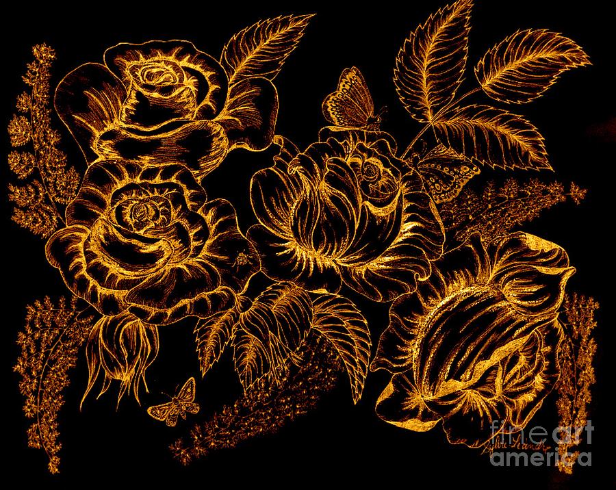 Golden Rose Drawing by Sylvie Leandre