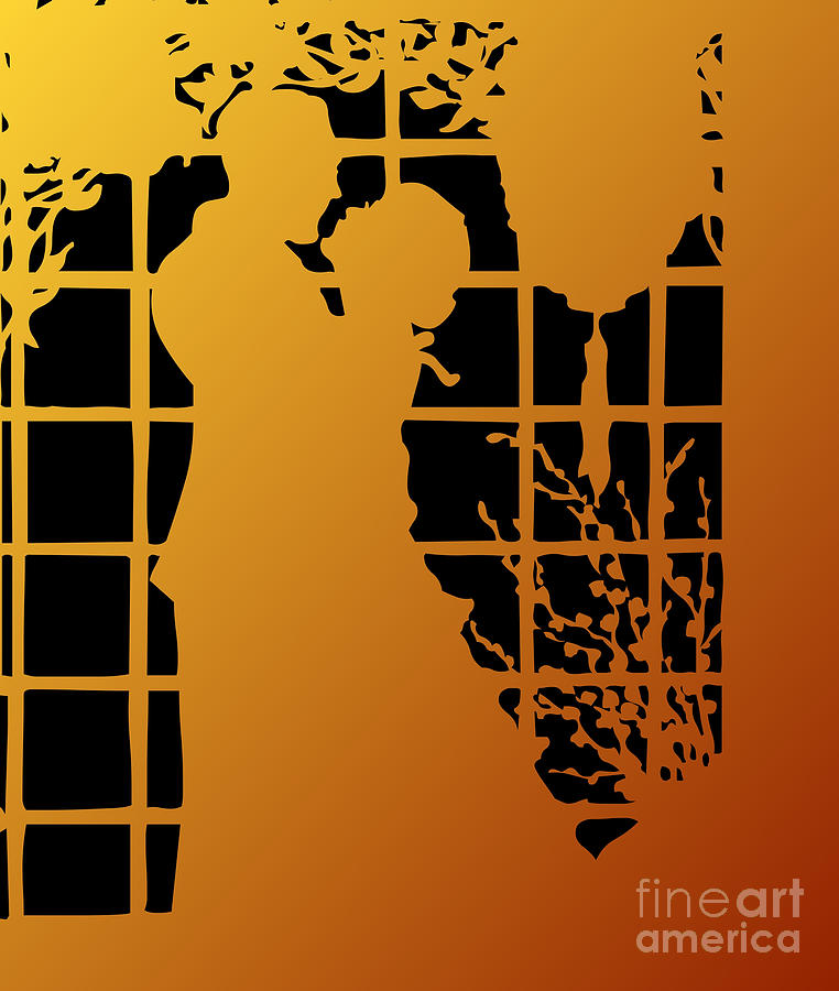 Portrait Digital Art - Golden Silhouette of Couple Embracing by Rose Santuci-Sofranko