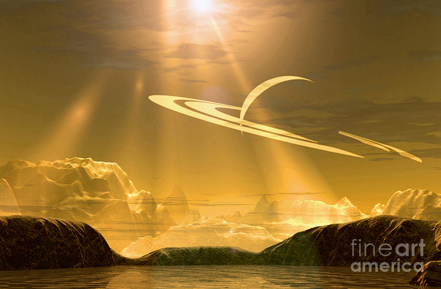 Space Photograph - Golden Sky On Titan by Steve A Munsinger
