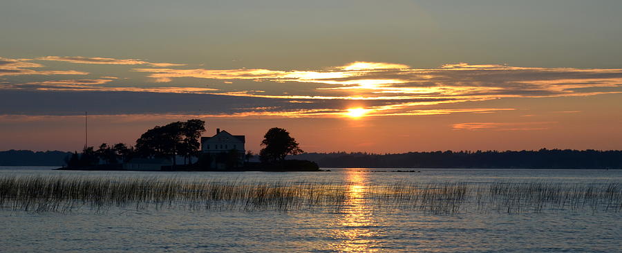 Sunset Photograph - Golden Sky Sunset in Blind Bay Thousand Islands by Linda Rae Cuthbertson