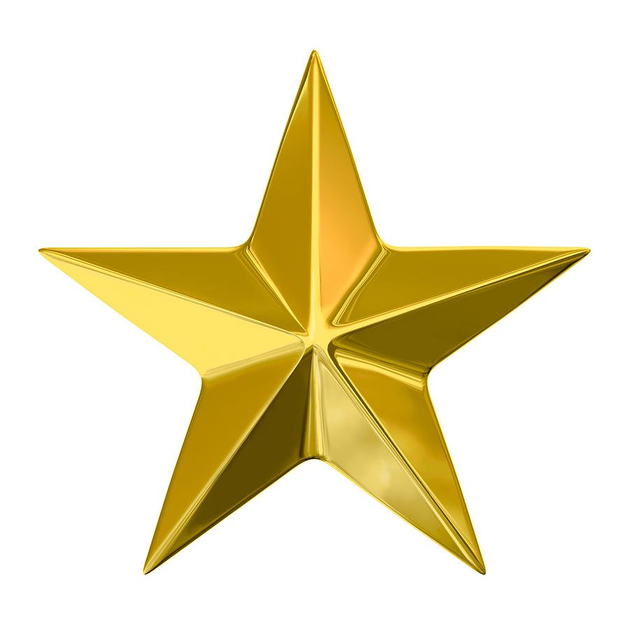 Golden Star on White Background, with Clipping Path (XXXL-49MPx) Photograph by 26iso