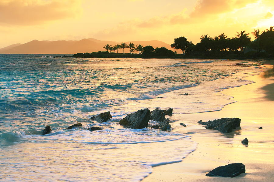 Golden Sunrise Sapphire Beach Seascape, St. Thomas Virgin Islands Photograph by Roupen Baker