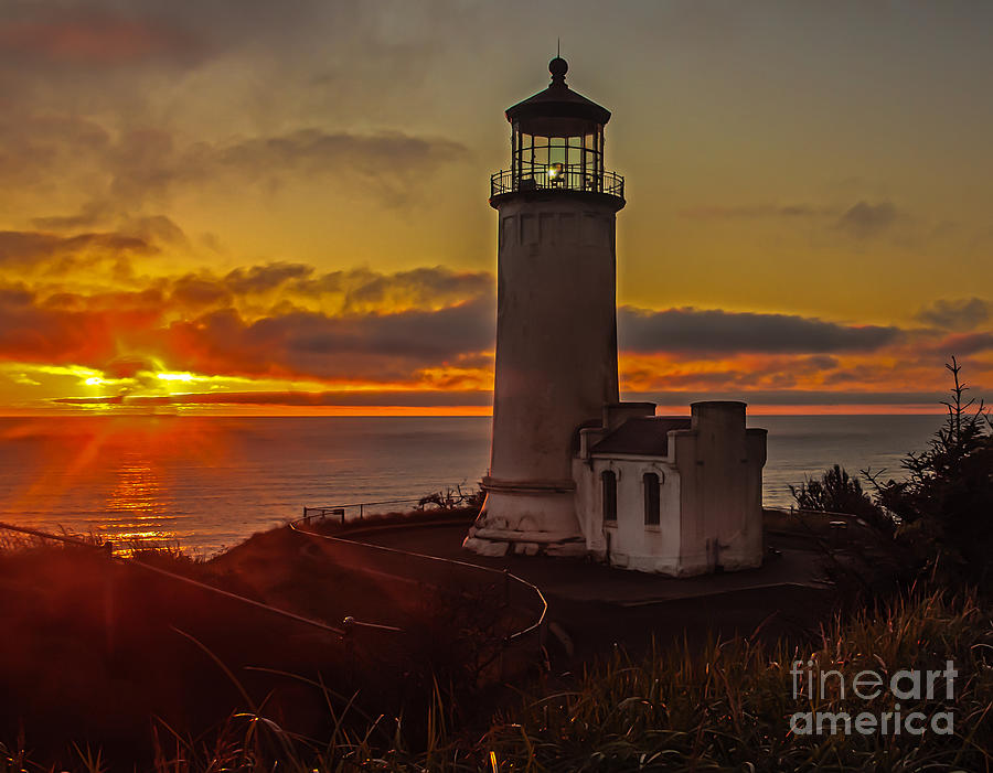 Sunset Photograph - Golden Sunset at North Head Lighthouse by Robert Bales