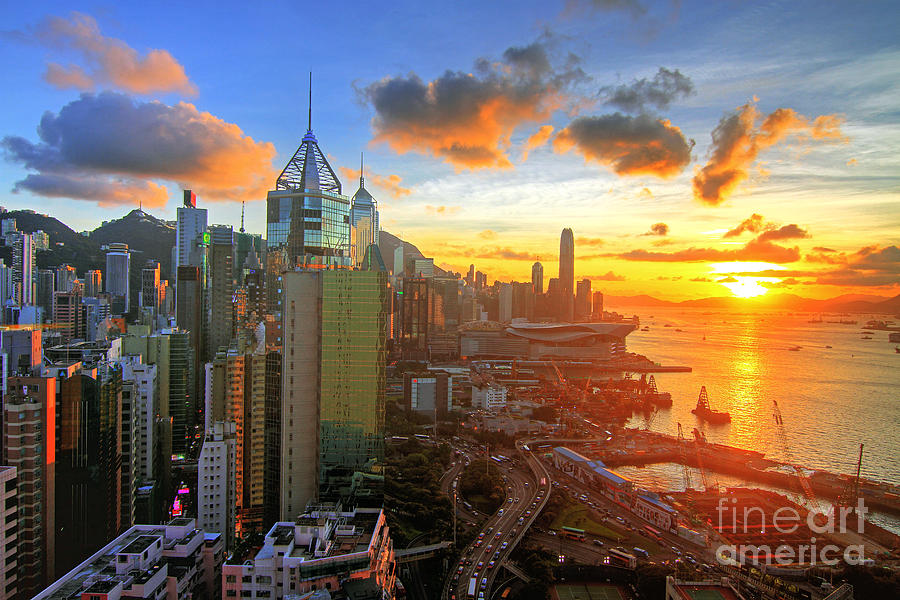Hong Kong Photograph - Golden Sunset in Hong Kong by Lars Ruecker