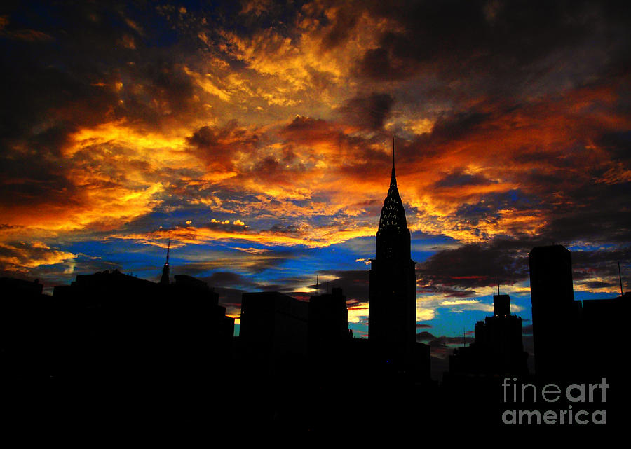 Golden Sunset Indigo Sky - with Chrysler Building Photograph by Miriam Danar