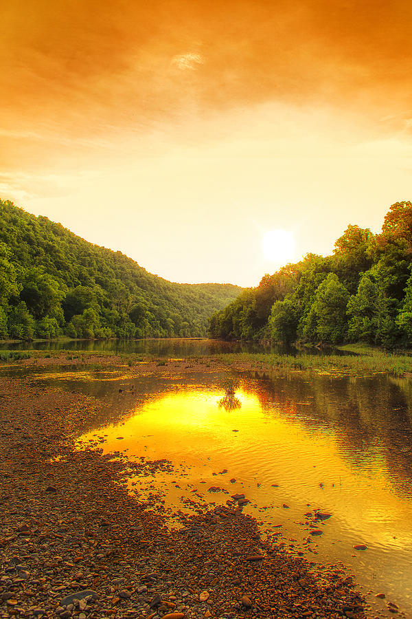 Golden Sunset on Buffalo River Photograph by Bill and Linda Tiepelman