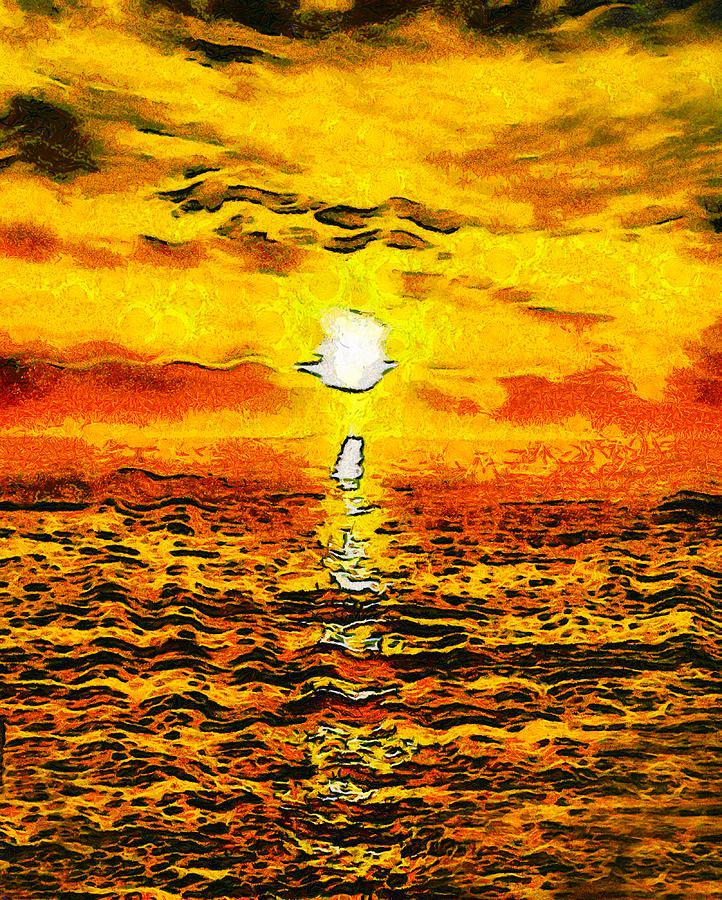 Sunset Digital Art - Golden Sunset Pismo Beach Abstract by Barbara Snyder