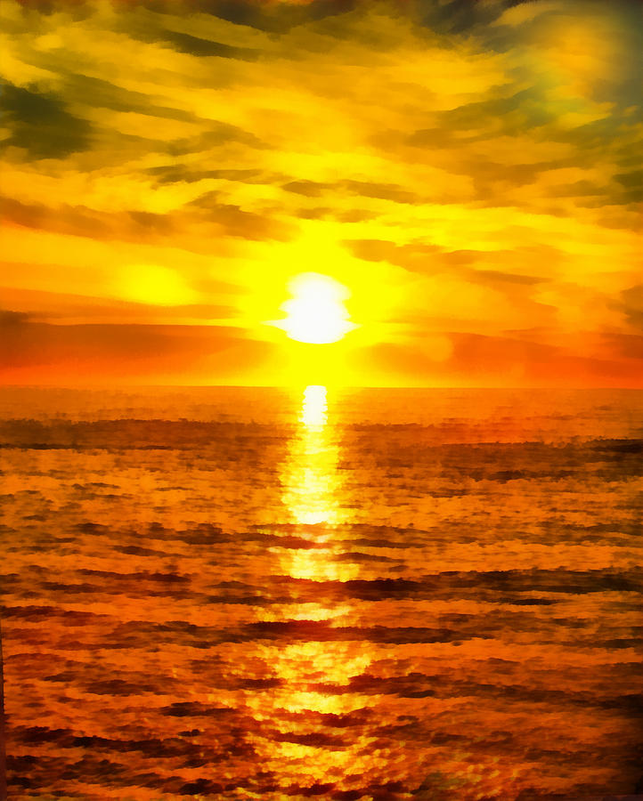 Sunset Digital Art - Golden Sunset Pismo Beach California by Barbara Snyder