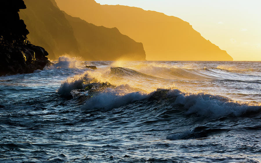 Golden Surf Looking Down The Na Pali Photograph by Ian Ludwig
