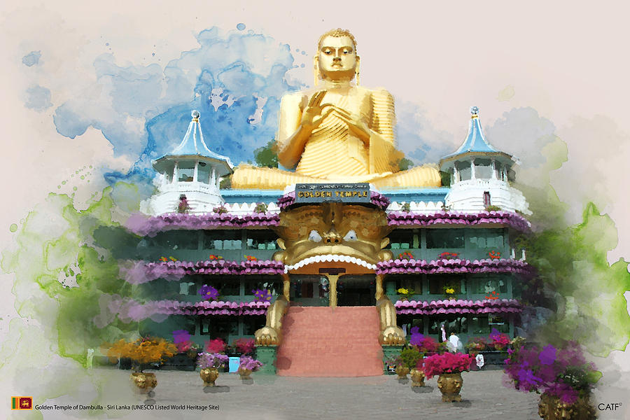 Golden temple of Dambulla Painting by Catf