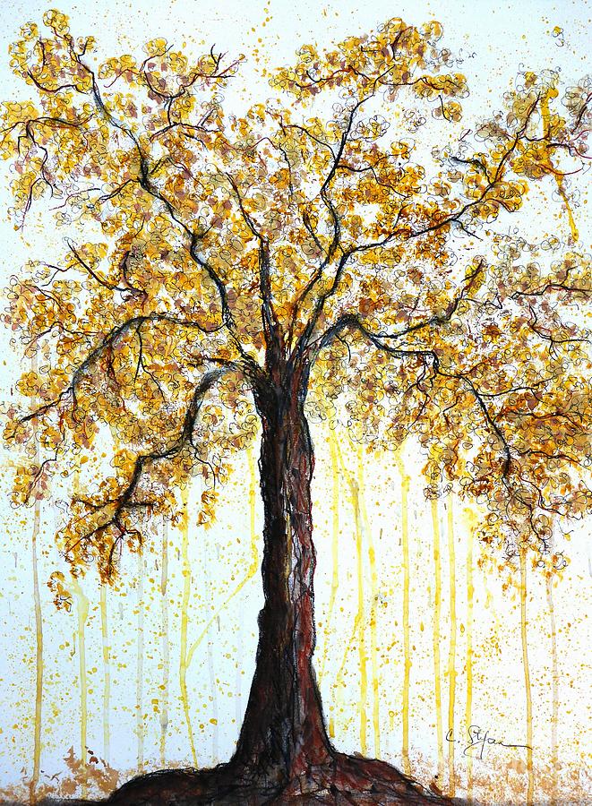 Tree Drawing - Golden Tree by Cristina Stefan