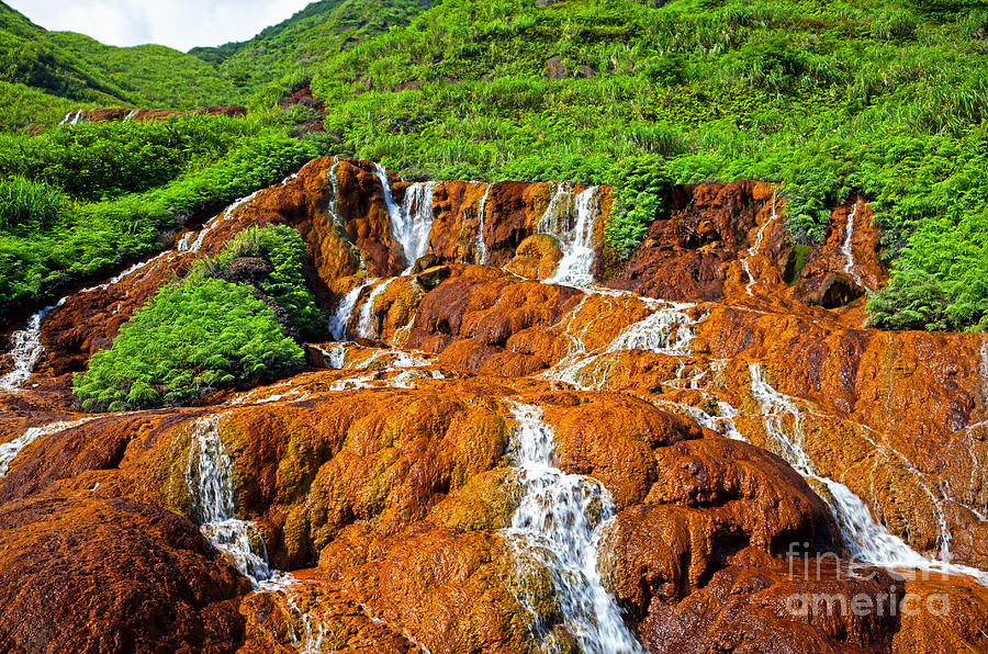 Nature Photograph - Golden waterfall Landscape  by Fototrav Print