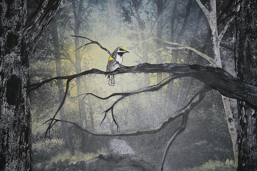 Golden WInged Warbler Painting by Donna Jeanne  Carver