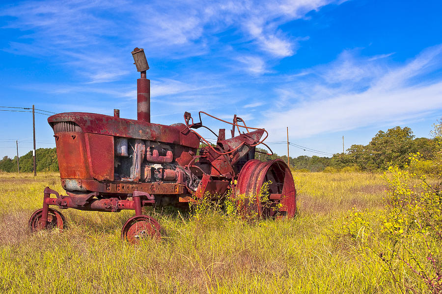 Landscape Photograph - Golden Years - Rust Red Tractor In Rural Georgia by Mark E Tisdale