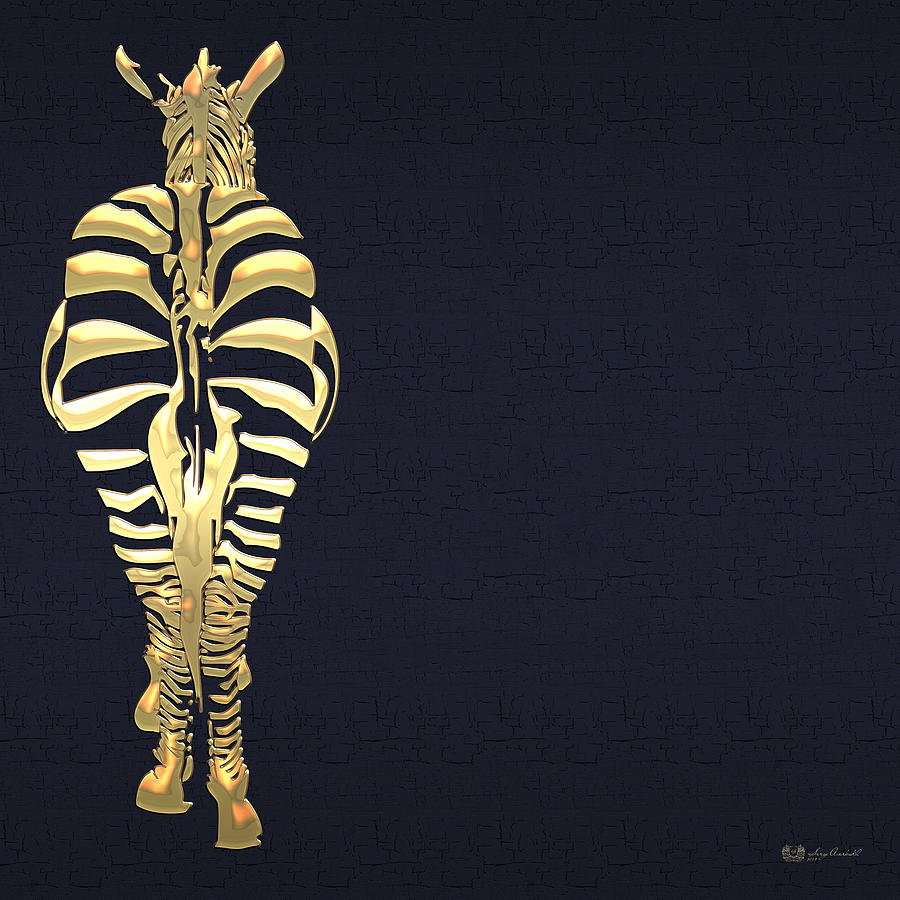Golden Zebra on Charcoal Black Digital Art by Serge Averbukh