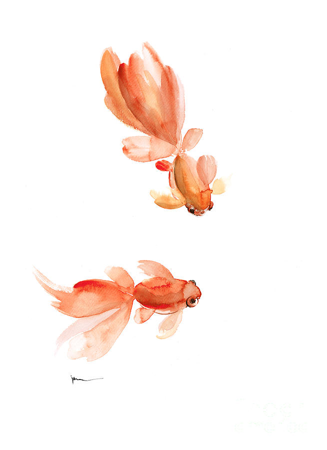 Goldfish Painting - Goldfish art print watercolor painting by Joanna Szmerdt