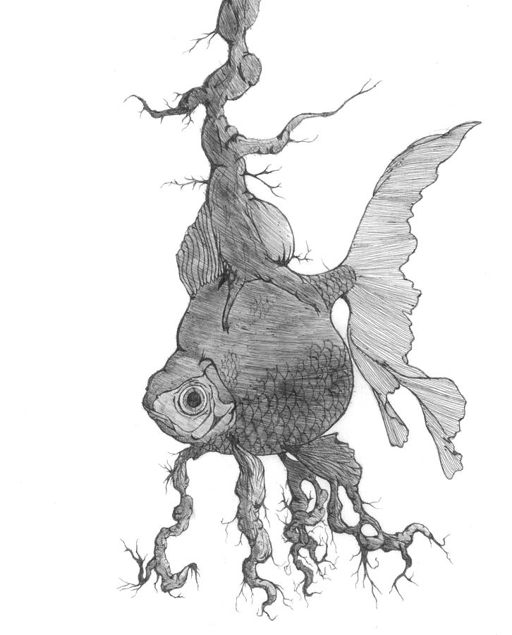 Tree Drawing - Goldfish metamorphosis by Joseph Onescu