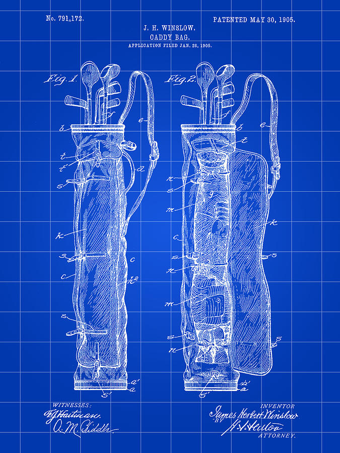 Golf Digital Art - Golf Bag Patent 1905 - Blue by Stephen Younts