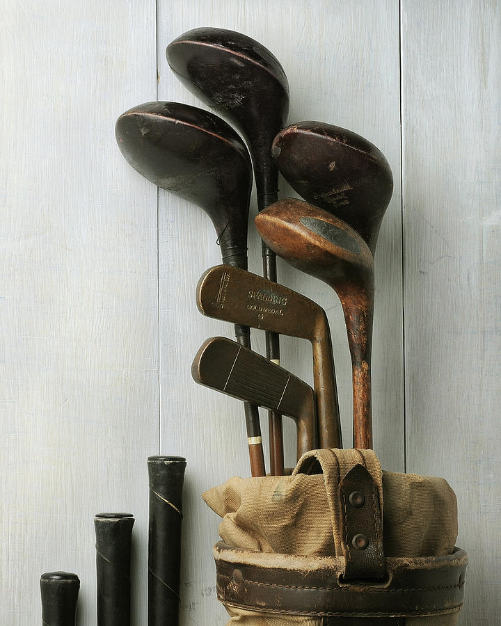 Vintage Photograph - Golf Bag with Clubs by Krasimir Tolev