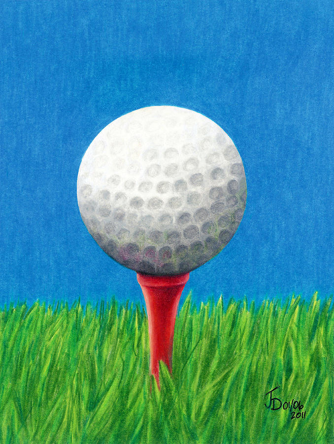 golf ball on tee drawing