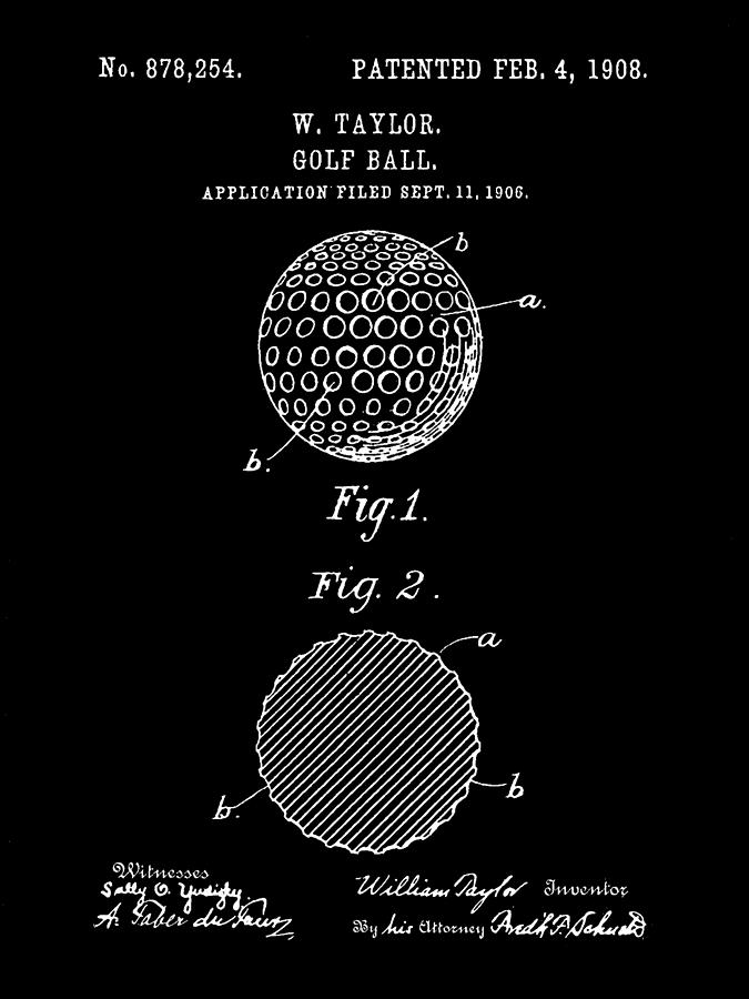 Golf Digital Art - Golf Ball Patent 1906 - Black by Stephen Younts