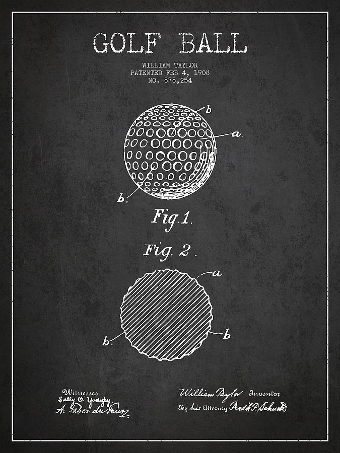 Golf Ball Patent Drawing From 1908 - Dark Digital Art