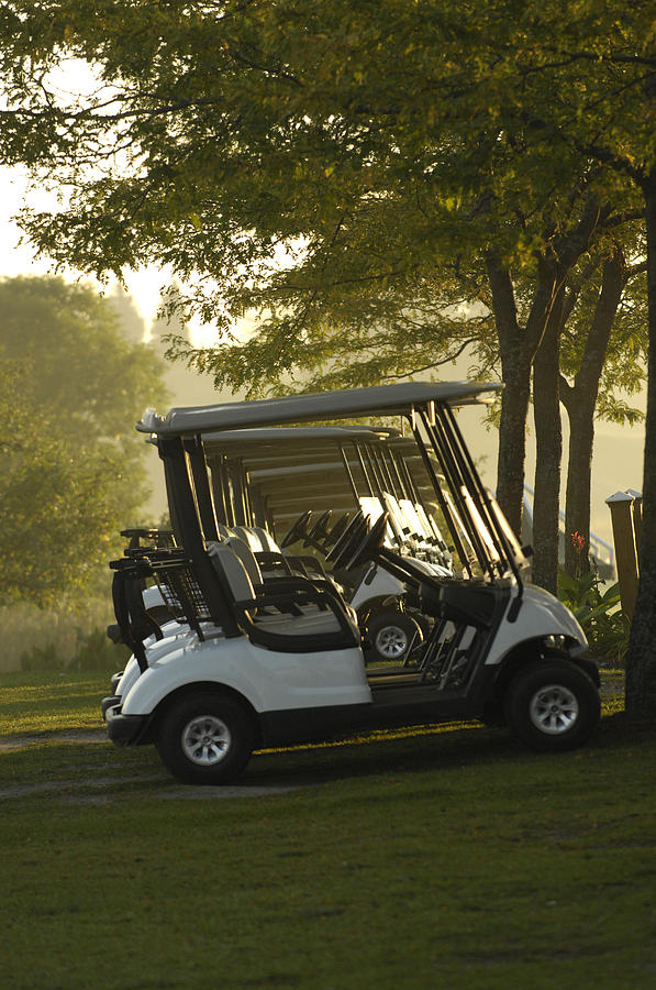 Light Photograph - Golf Carts In Early Morning At A Golf by Brian Summers