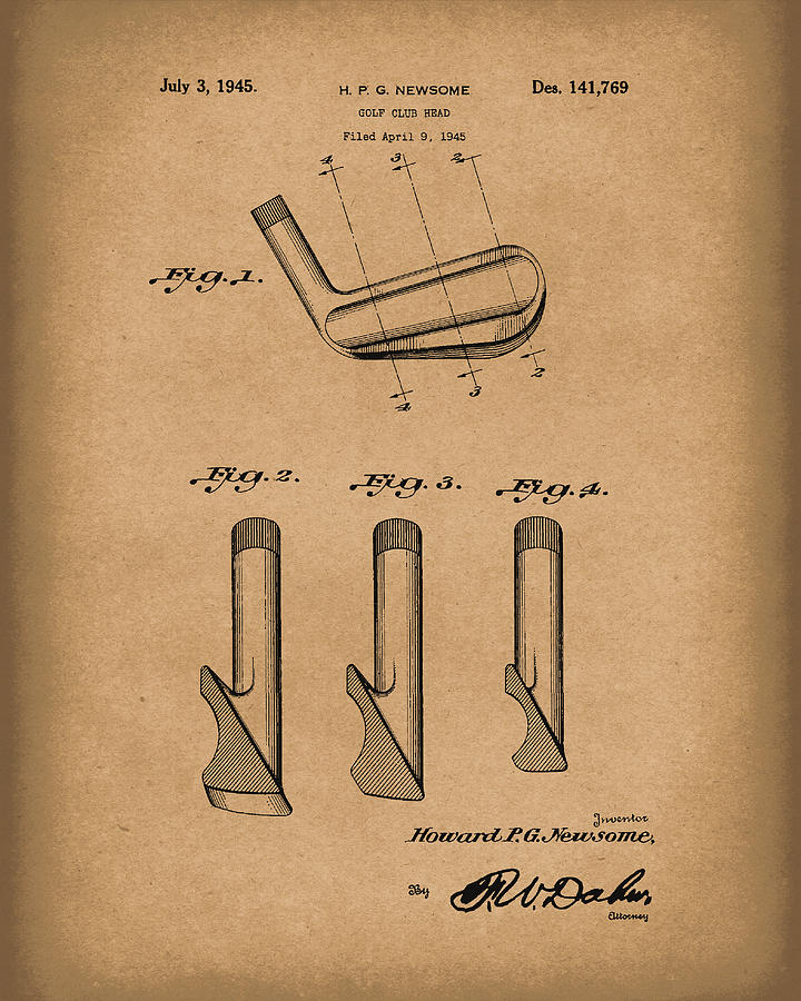 Golf Club 1945 Patent Art Brown Drawing by Prior Art Design