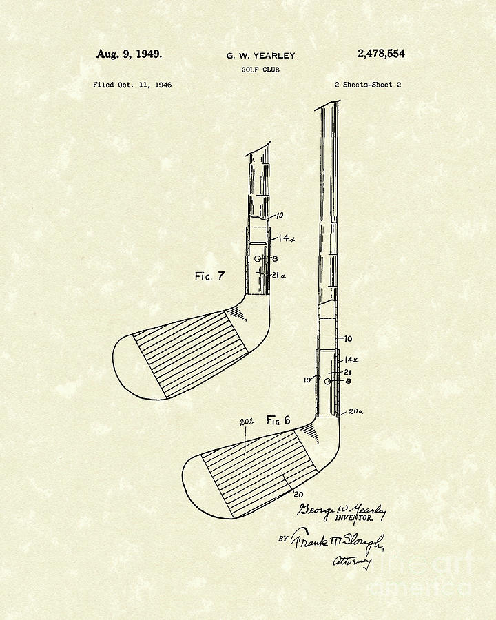 Golf Drawing - Golf Club 1949 Patent Art by Prior Art Design