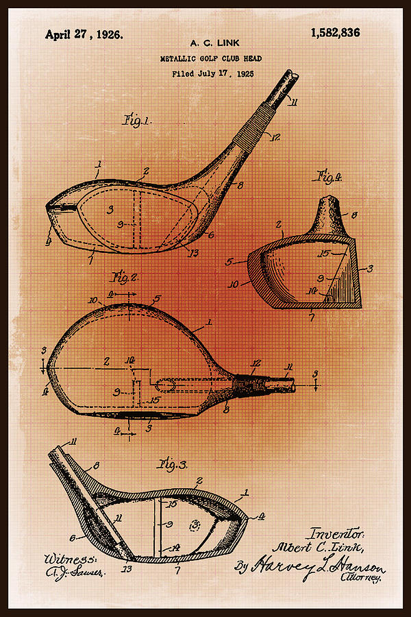 Golf Club Patent Blueprint Drawing Sepia Mixed Media by Tony Rubino