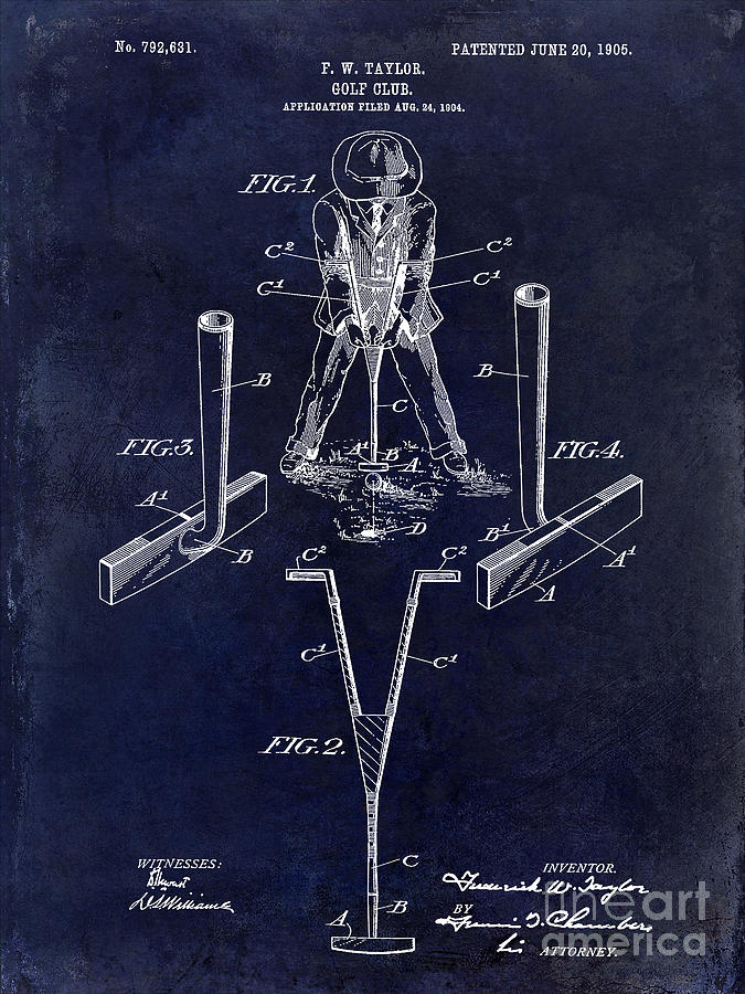1905 Golf Club Patent Drawing Blue Photograph by Jon Neidert
