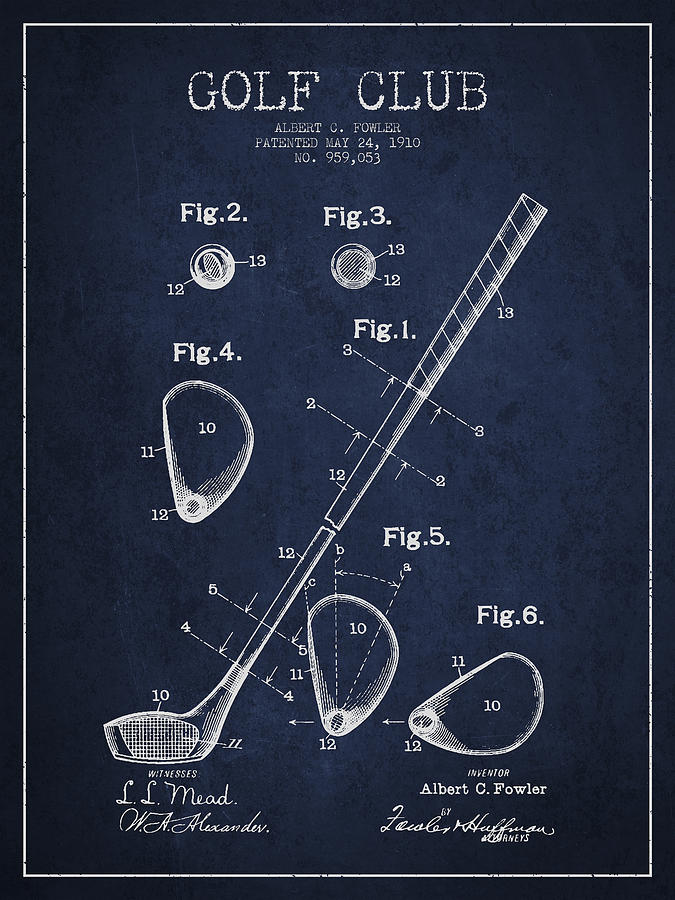 Golf Club Patent Drawing From 1910 Digital Art