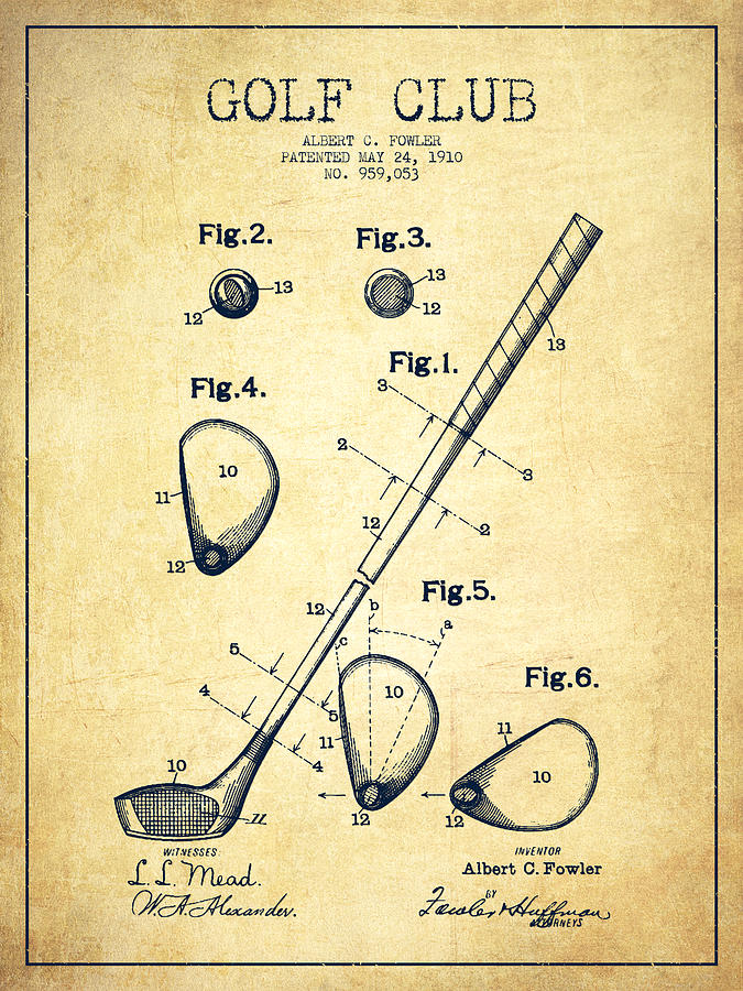 Golf Digital Art - Golf Club Patent Drawing From 1910 - Vintage by Aged Pixel