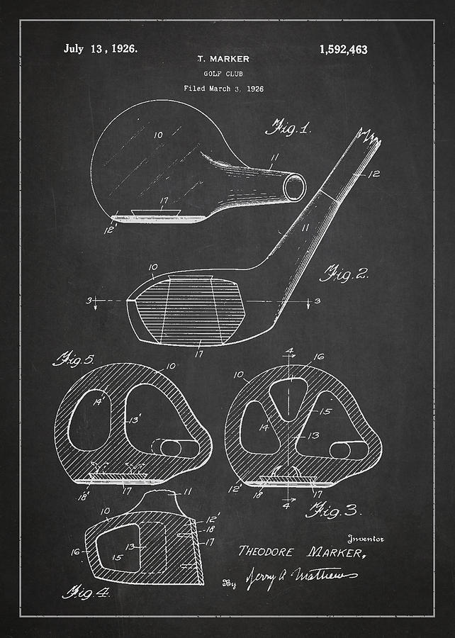 Golf Digital Art - Golf Club Patent Drawing From 1926 by Aged Pixel