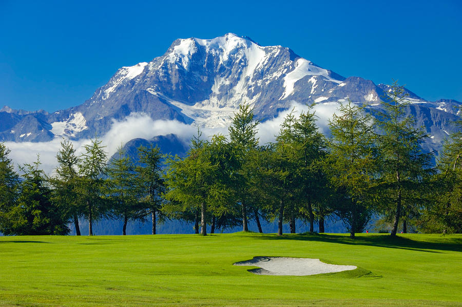 Golf Photograph - Golf Course in the mountains - Riederalp Swiss Alps Switzerland by Matthias Hauser