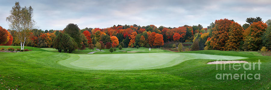 Golf Photograph - Golf course panorama in fall by Maxim Images Exquisite Prints