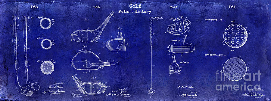 Golf Patent History Drawing Blue Photograph by Jon Neidert