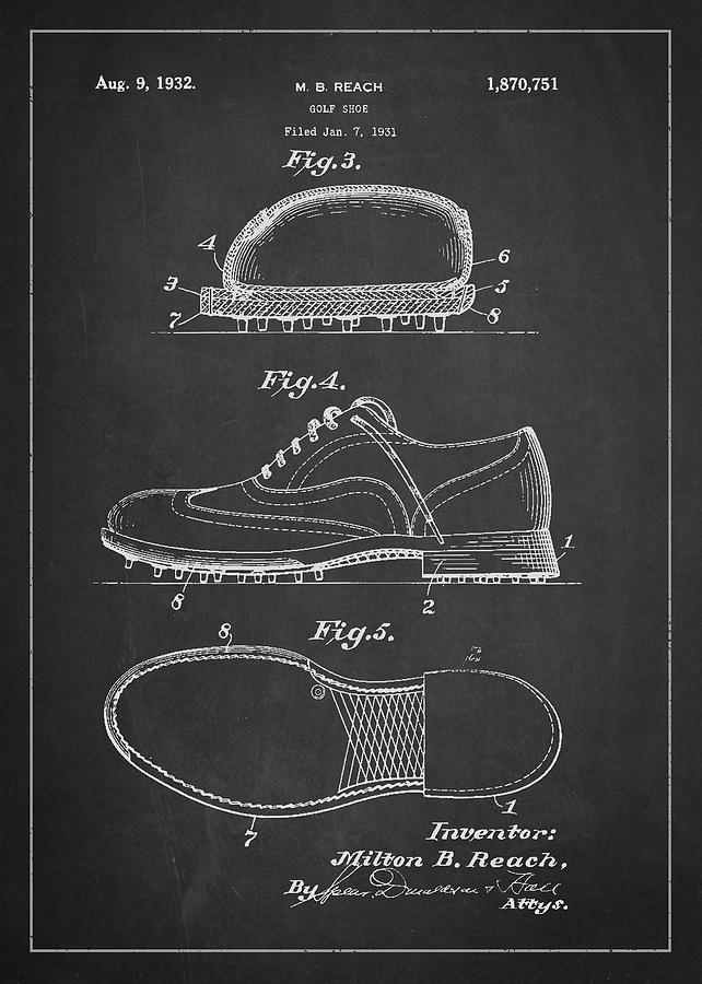 Golf Digital Art - Golf shoe Patent Drawing From 1931 by Aged Pixel